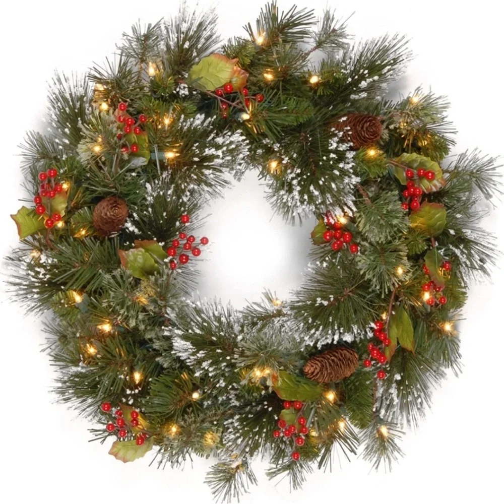 National Tree Company Pre-Lit Artificial Christmas Crestwood Green Wreath NEW!